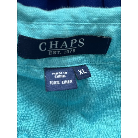 Chaps Women's Shirt Size XL Teal 100% Linen Button Down 3/4 Sleeve - Picture 9 of 10